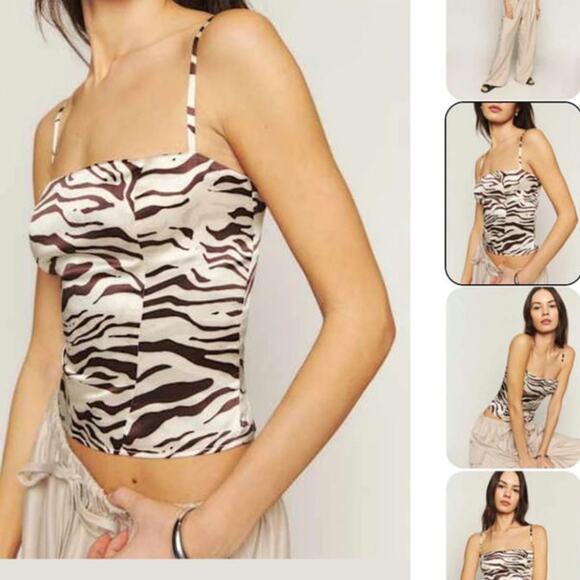 Reformation Wild Overland Silk Tank Top Size 4 Cream and Brown Animal Print - Picture 1 of 5